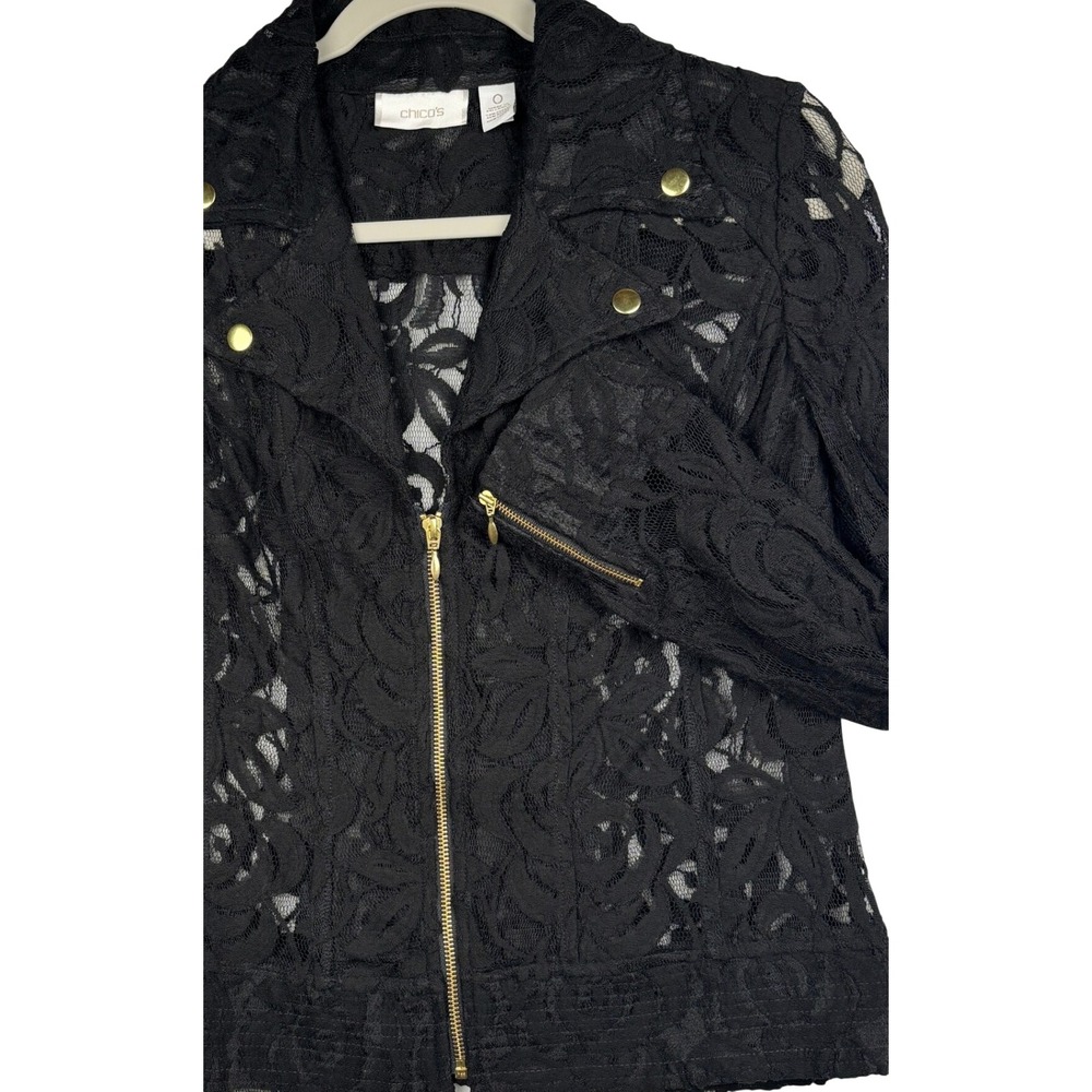 Chico's Floral Lace Moto Jacket Womens 0 Small Full Zip Gold Hardware